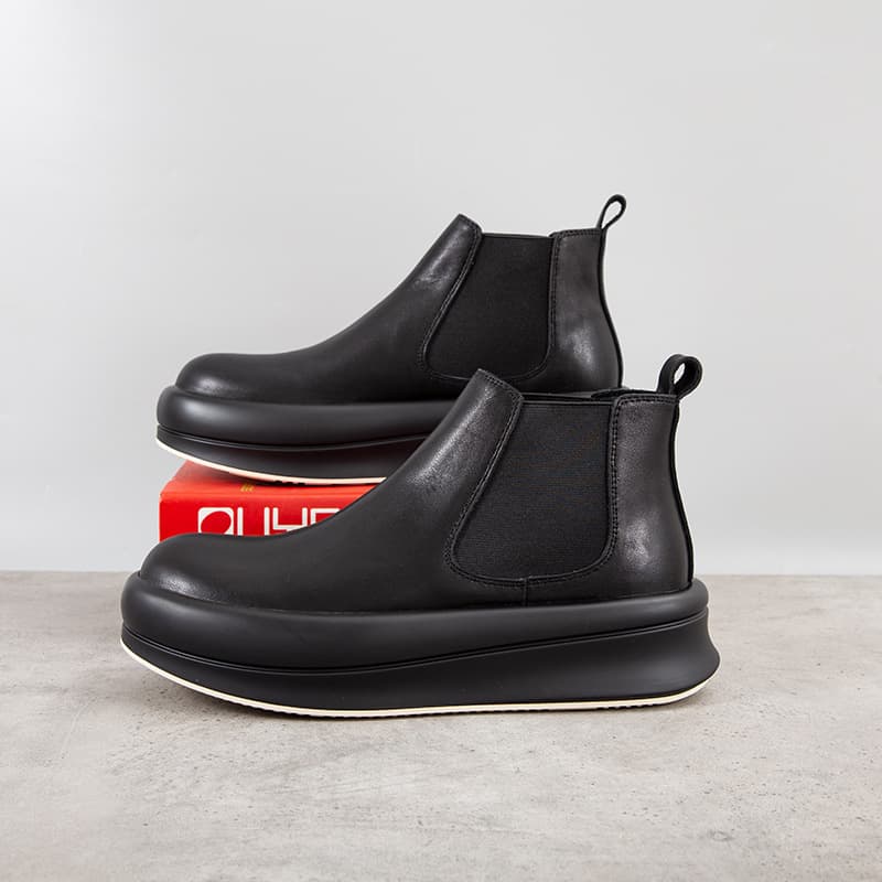 Autumn Winter Men's Boots Thick Sole Heightening Genuine Leather Martin Boots Trendy Short Boots Chelsea High-Top Boots Slip-On Leather Shoes for Men