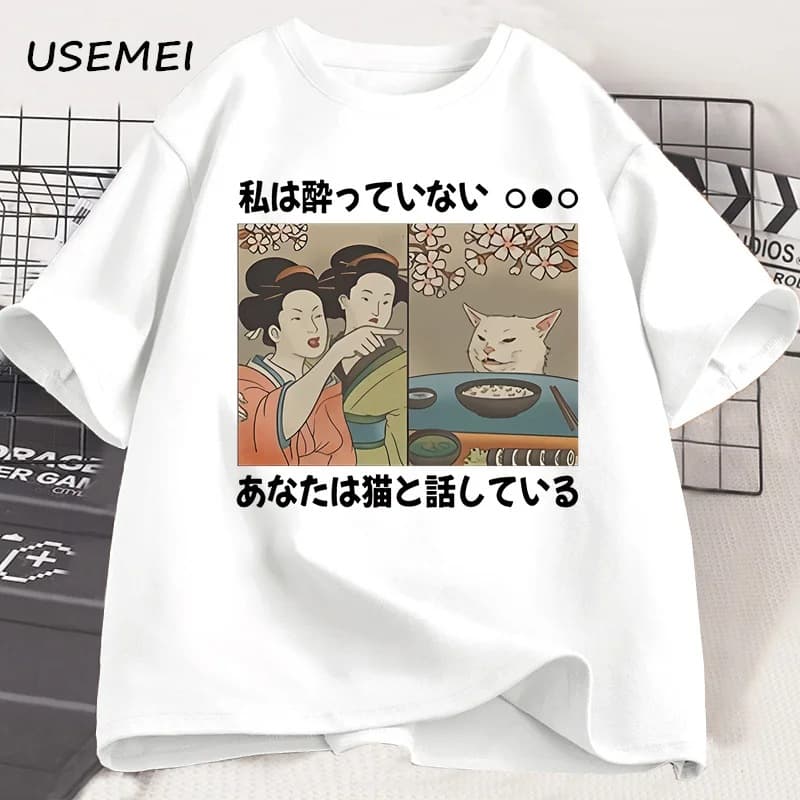 Japanese Style Cartoon Cat T-Shirts Summer Harajuku Kawaii C