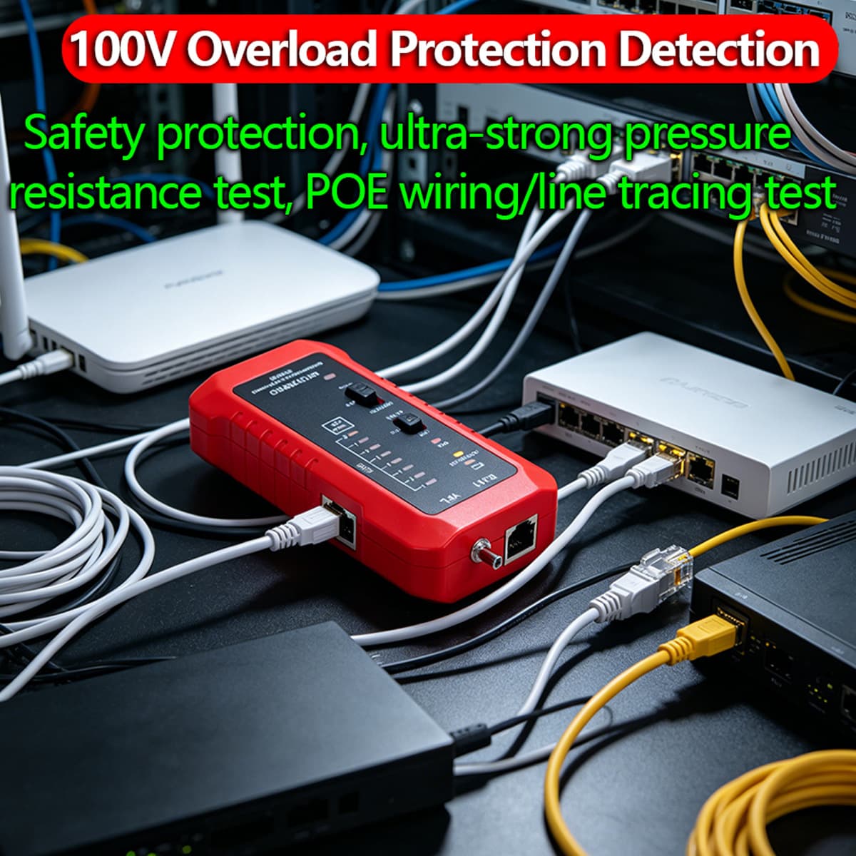 High-Precision Network Cable Tester Multifunctional Anti-Interference Network Tester POE Live 100V Network Detector