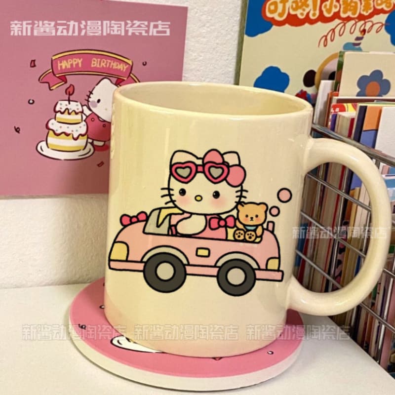 Hello Kitty Ceramic Mug Breakfast Spoon Couple Coffee Tea Cup Dorm Water Cup