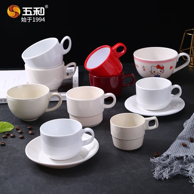 Wuhe melamine coffee cup European style cappuccino latte cup simple large capacity cup cup and saucer