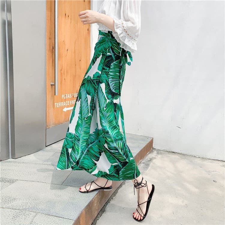 Thai Vacation Skirt for Women Spring Summer New Beach Sarong One-Piece Wrap Skirt with Slit Chiffon Floral Long Skirt