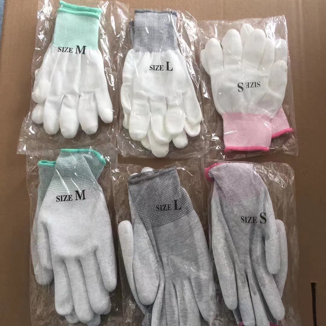 Pu-Coated Finger and Palm Gloves, 13-Gauge Nylon Carbon Fiber Anti-Static Coated Labor Protection Work Gloves