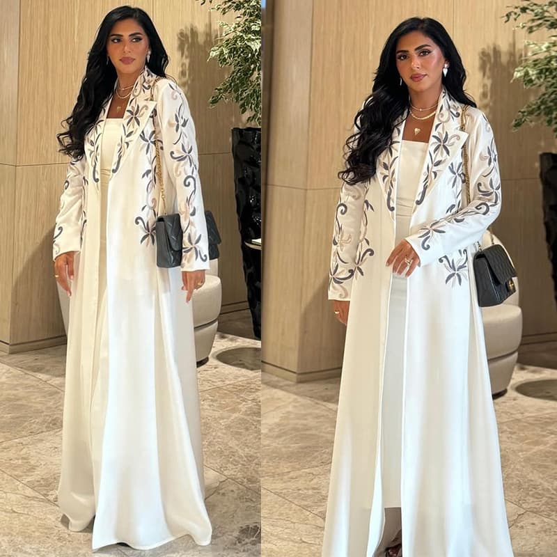 LN241 Cross-border Women's Long Robe Fashion Exquisite Embroidery Floral Cardigan