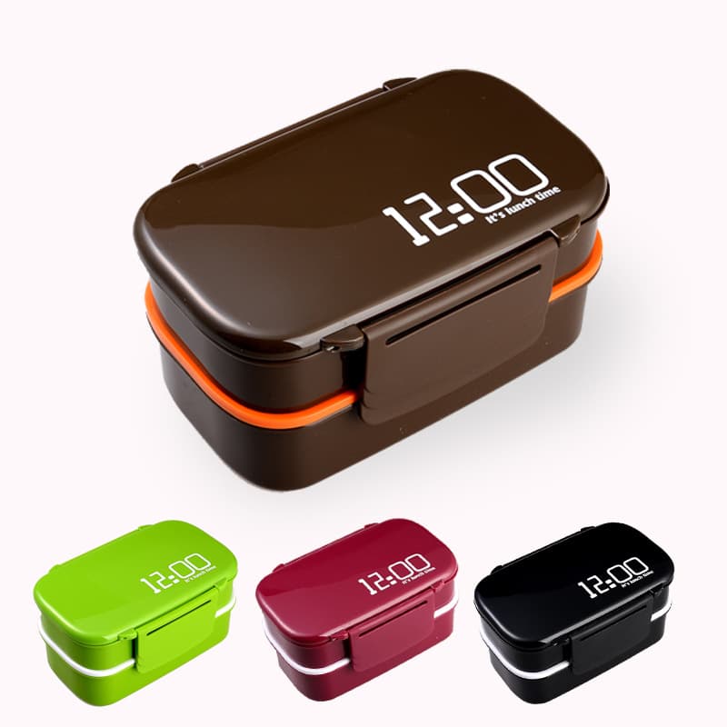 Bangduo Cross-border Double-layer Plastic Microwave Bento Box Three-compartment Lunch Box for Students