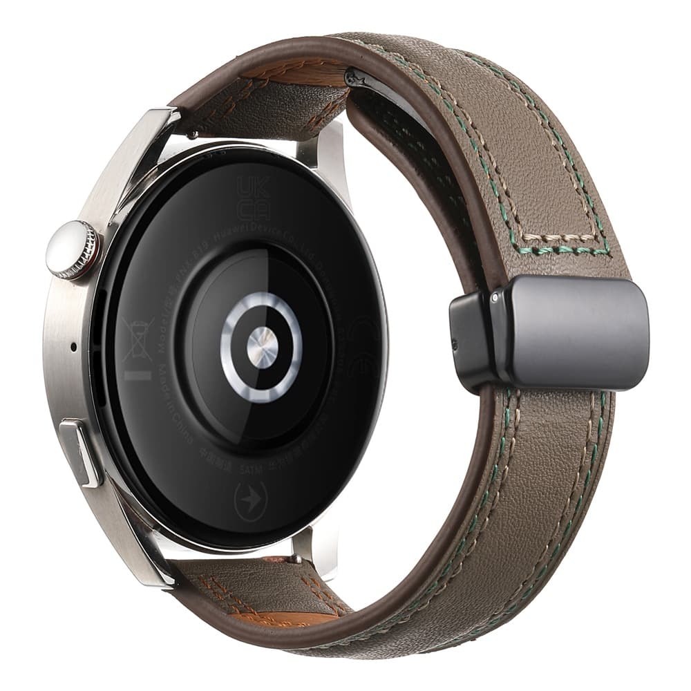 Compatible with Apple/Huawei Watch GT5 Strap Double Row Stitching Dual Layer Genuine Leather Magnetic Buckle Smart Watch Band