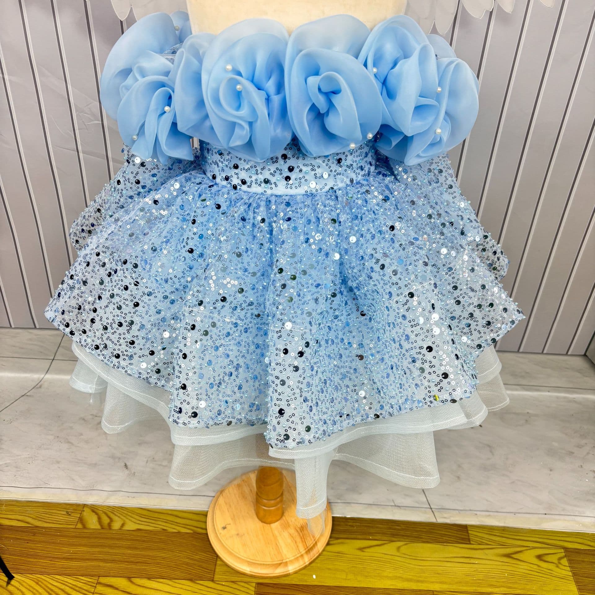 New Elegant Sequined Wedding Flower Girl Dress Princess Gown for Little Girls Birthday Party Dance Dress