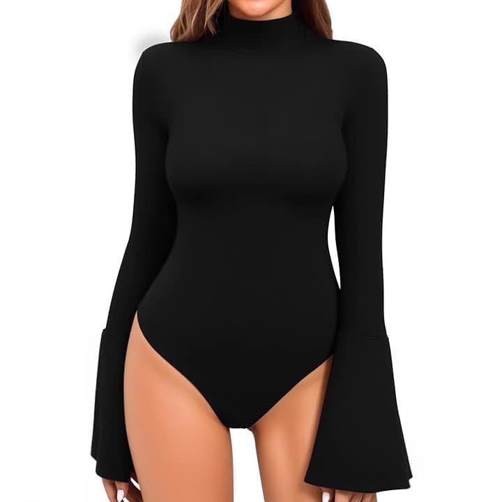 2025 Cross-border Amazon eBay New Hot Selling Women's Sexy Full Coverage High Neck Flared Sleeve Bodysuit