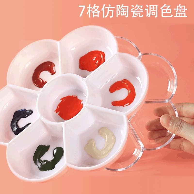 8cm gouache paint palette thickened plastic plum blossom shaped acrylic Chinese painting paint palette manufacturer wholesale