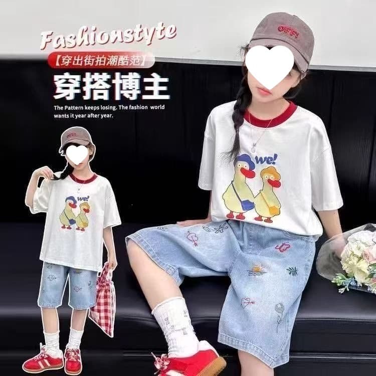 2026 Embroidered Girls' Jeans Loose Fit Summer Shorts for Older Kids New Style