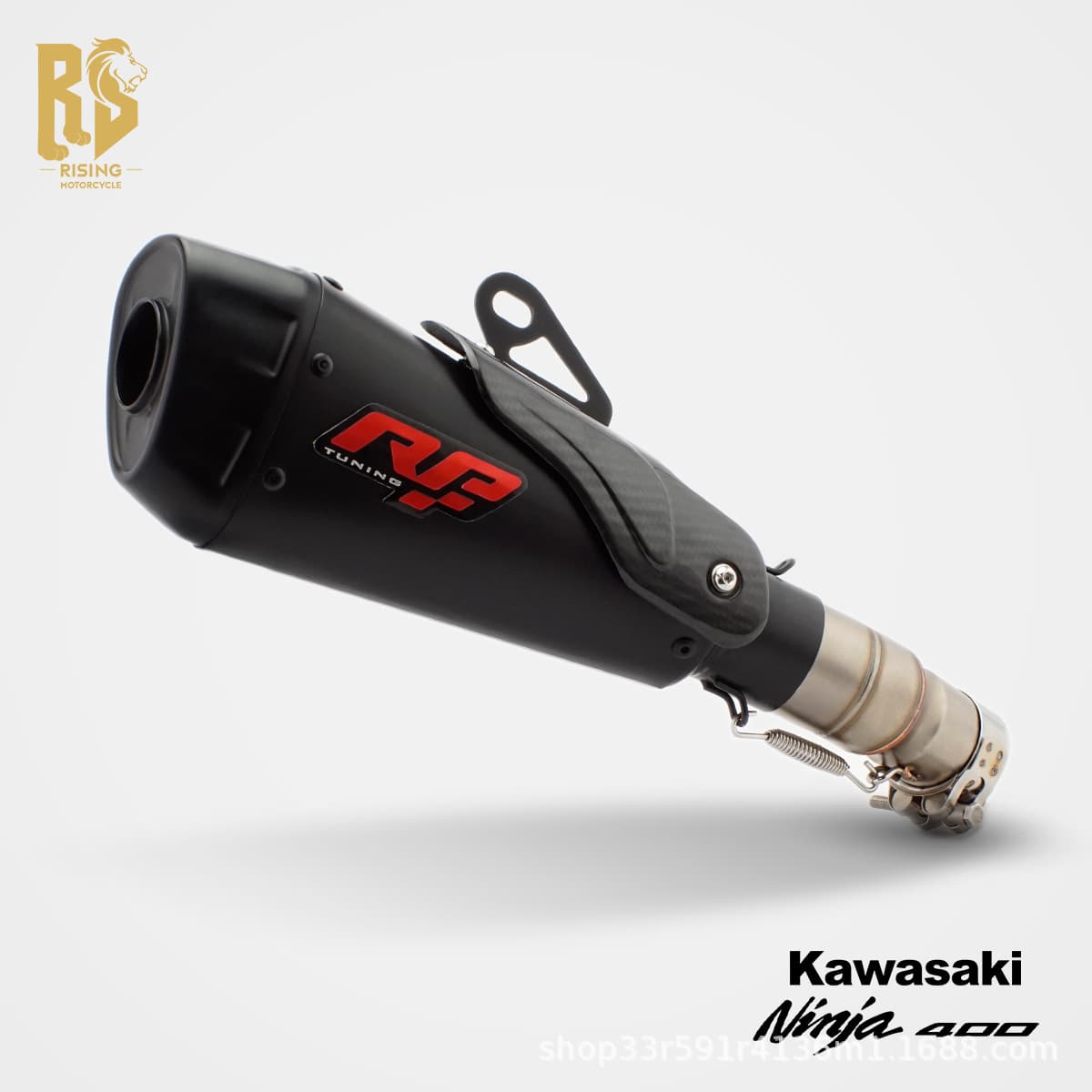 RS Motorcycle Exhaust Pipe for Kawasaki Ninja 400 Modified V4 Black with Cover Mid-Tail Section 2017-23