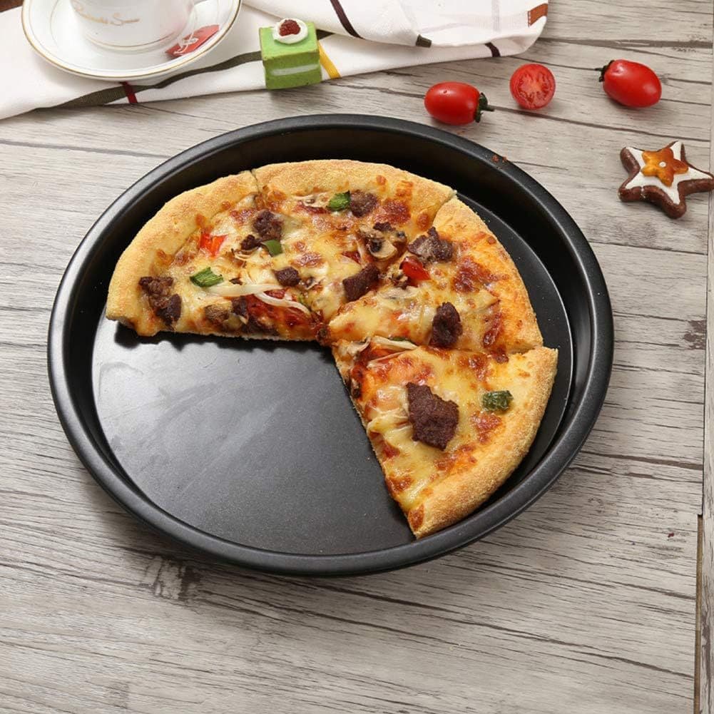 FCM Pizza Pan Non-Stick Baking Pan Black Carbon Steel Pizza Mold Baking Tool Round Pizza Pan