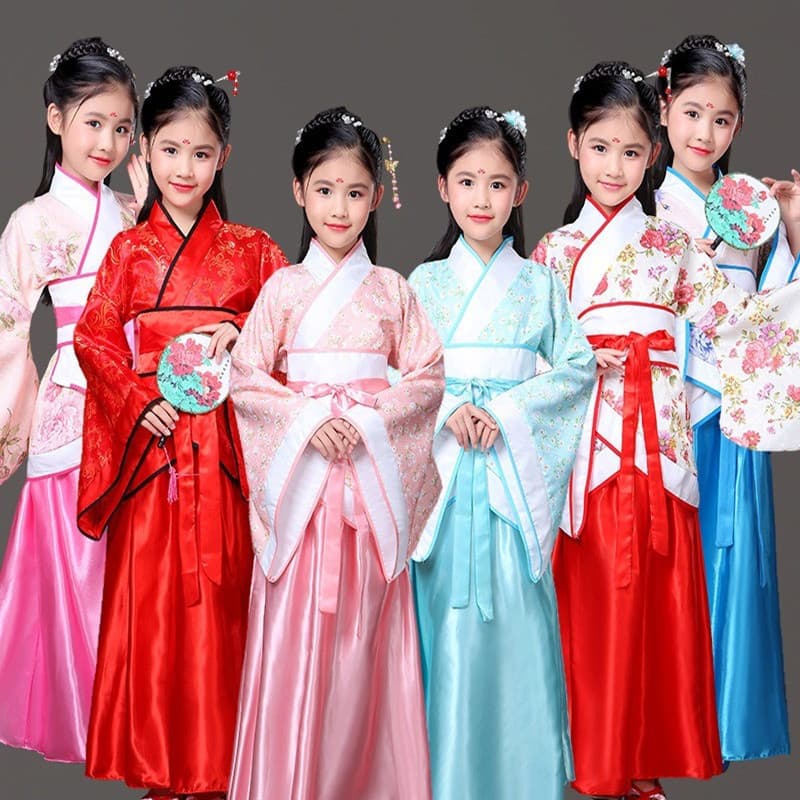 Girls' Traditional Chinese Hanfu Fairy Dress Princess Imperial Concubine Style Improved Children's Costume for Studio Photography Dance Performance