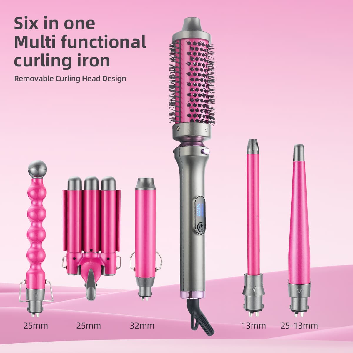 Hot-Selling Six-In-One Styling Curling Iron with Detachable Interchangeable Heads for Large Waves, Wool Curls, and Egg Roll Styles for Home Use