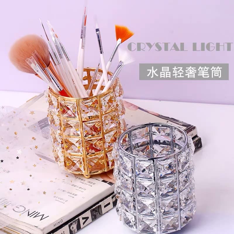 Fashion Desktop Ornament Crystal Makeup Brush Storage Box European Style Nail Art Tool Storage Crystal Glass Pen Holder