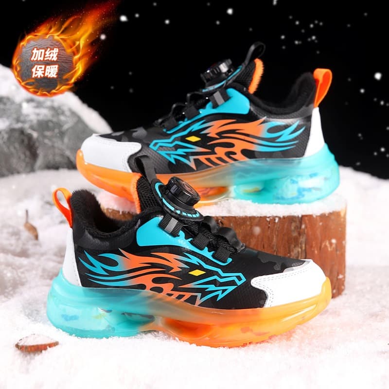 Double Cotton Warm Children's Shoes Leather Upper Waterproof Slip-Resistant Wear-Resistant Boys' Sneakers 2024 Winter New Student Athletic Shoes