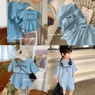 Parent-child wear for summer, a family of three, casual, western-style mother-daughter skirt suit, baby short-sleeved T-shirt, cotton, family wear, trendy