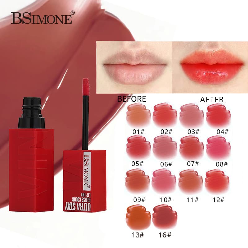 BSIMONE Cross-border 14-color Water Gloss Lip Glaze Moisturizing Pigmented Liquid Lipstick Plumping Lip Gloss Wholesale