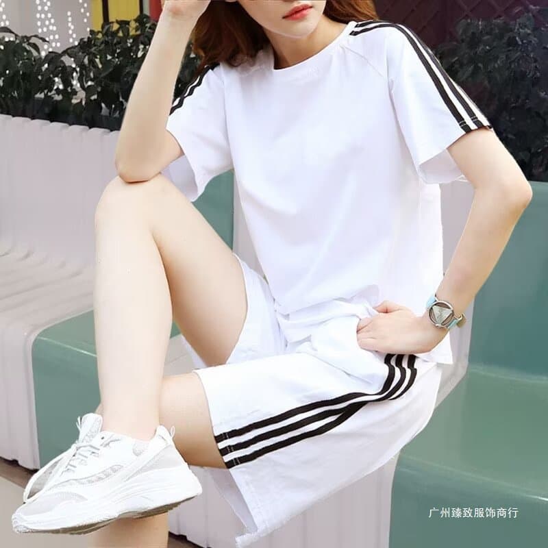 Sports suits for men and women, summer running fitness clothes, thin three-stripe quick-drying 5-minute shorts, short-sleeved T-shirts, two-piece set
