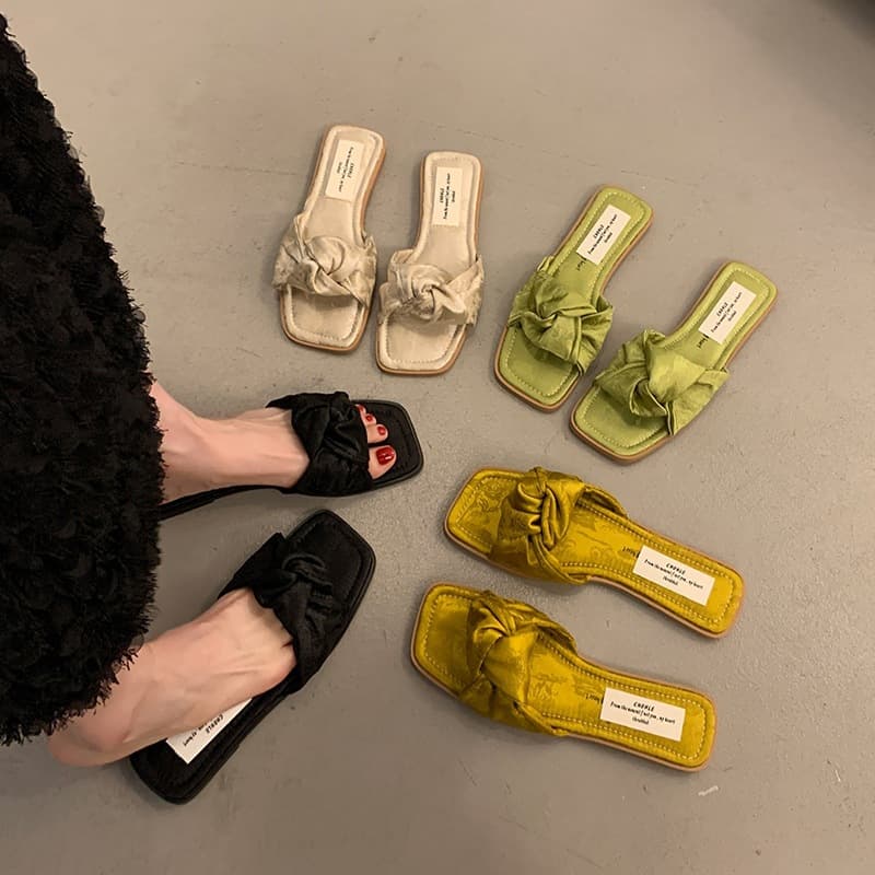 French Style Flat Sandals for Women Summer Outdoor Wear, Elegant Open-Toe Slippers to Match Dresses, Plus Size 43