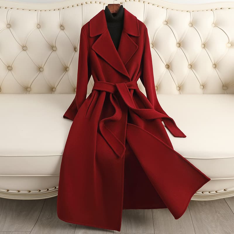 Women's Double-Faced Cashmere Coat Long Style 2026 Autumn/Winter New Arrival Over-the-Knee Premium Elegant Korean Wool Blend Outerwear