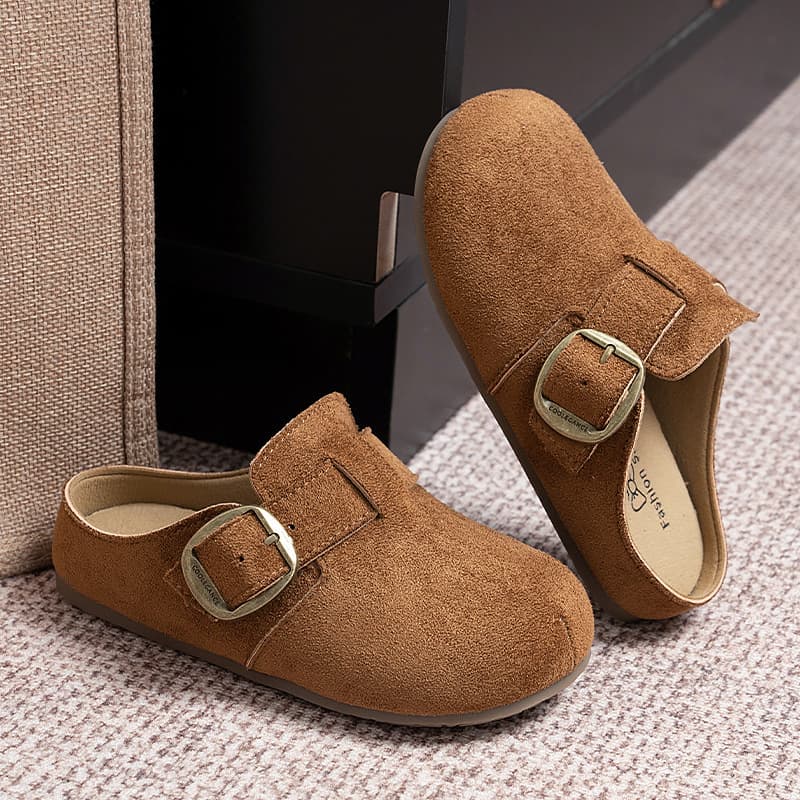 Children's Baotou Birkenstock slippers, medium and large children's flat belt buckle simple boys and girls casual lazy one-leg half drag