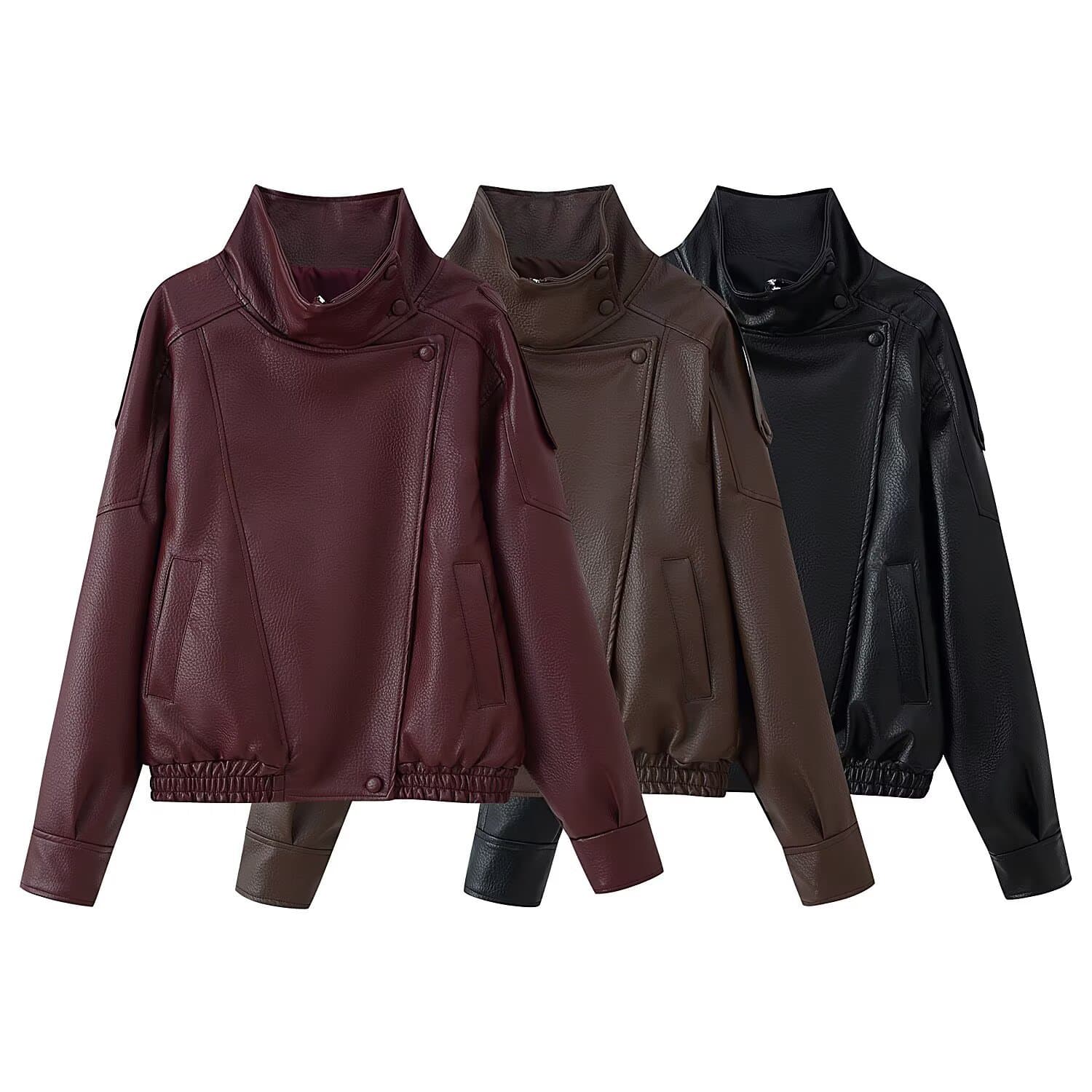 Amazon Wholesale New Autumn Women's Versatile Stand Collar Zipper Long Sleeve Leather Jacket Coat 4391872