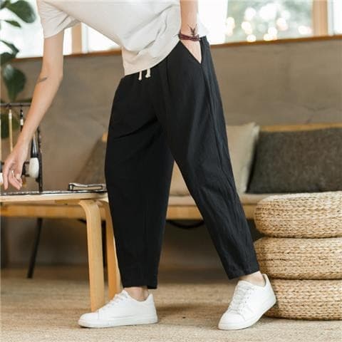 K22 Exclusive 8-Point Pants for Men, Summer Thin Linen Pants, Loose Straight Leg, Plus Size Casual Trousers, Chinese Style Men's Linen Pants