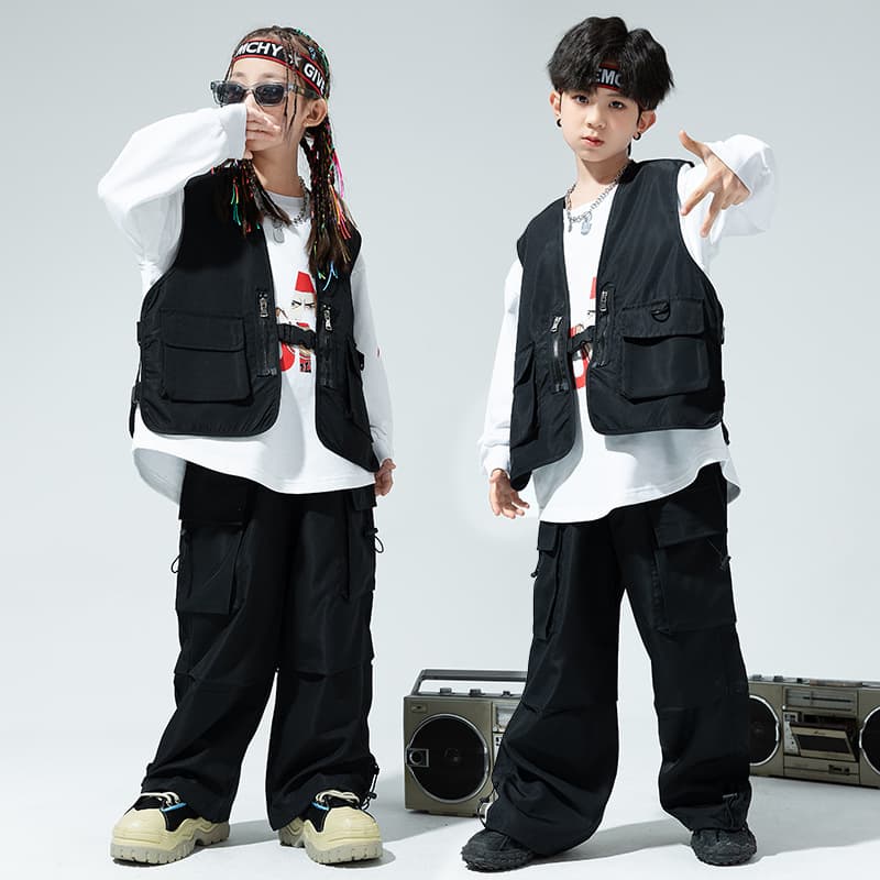 Children's Hip Hop Fashion Clothes Boys' Hip Hop Overalls Suit Girls' Street Jazz Dance Vest Three-Piece Set