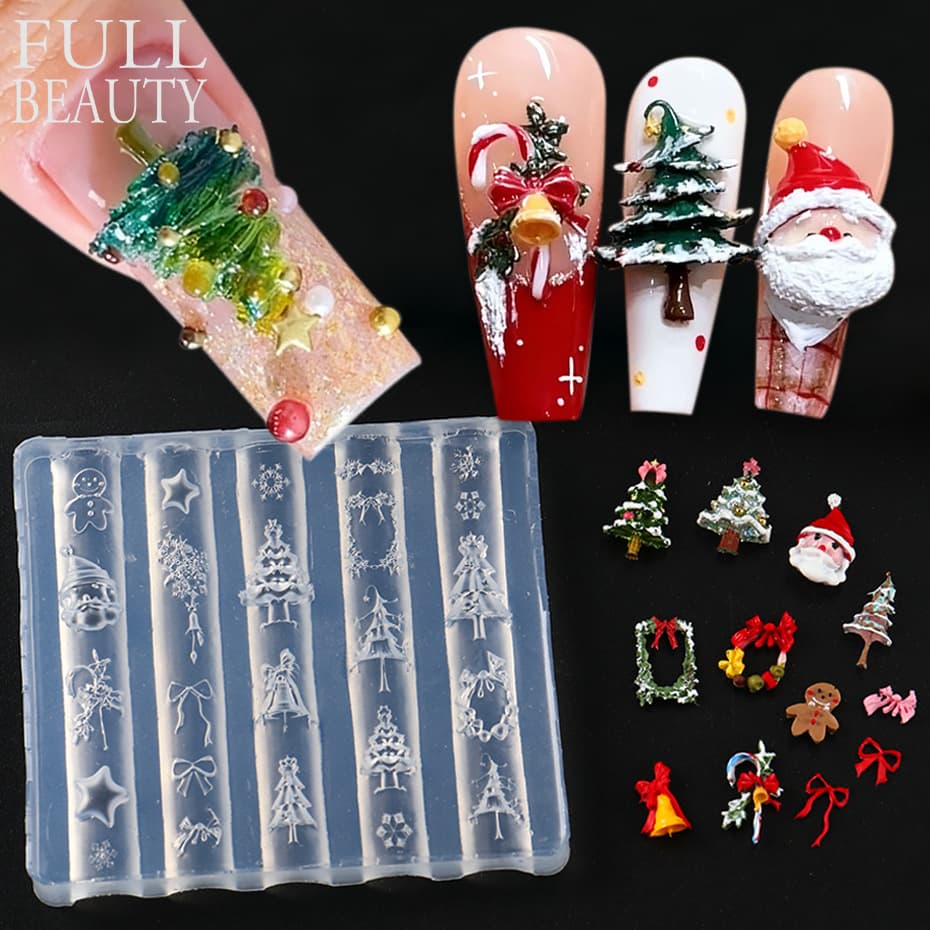 Cross-Border New Nail Art Silicone Mold Christmas Gingerbread Man Bell Christmas Tree 3D Nail Art Carving Template