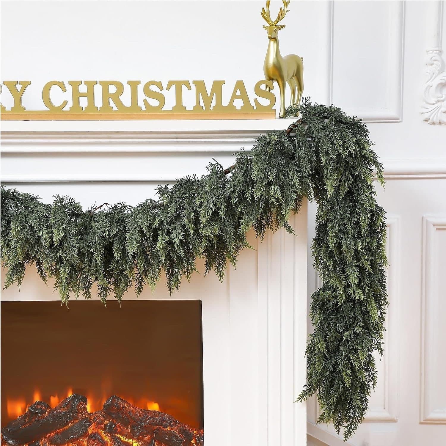 Cross-border Amazon TEMU Drop-shipping Hot-selling Artificial Cypress Leaf Vines Christmas Fireplace Home Decor