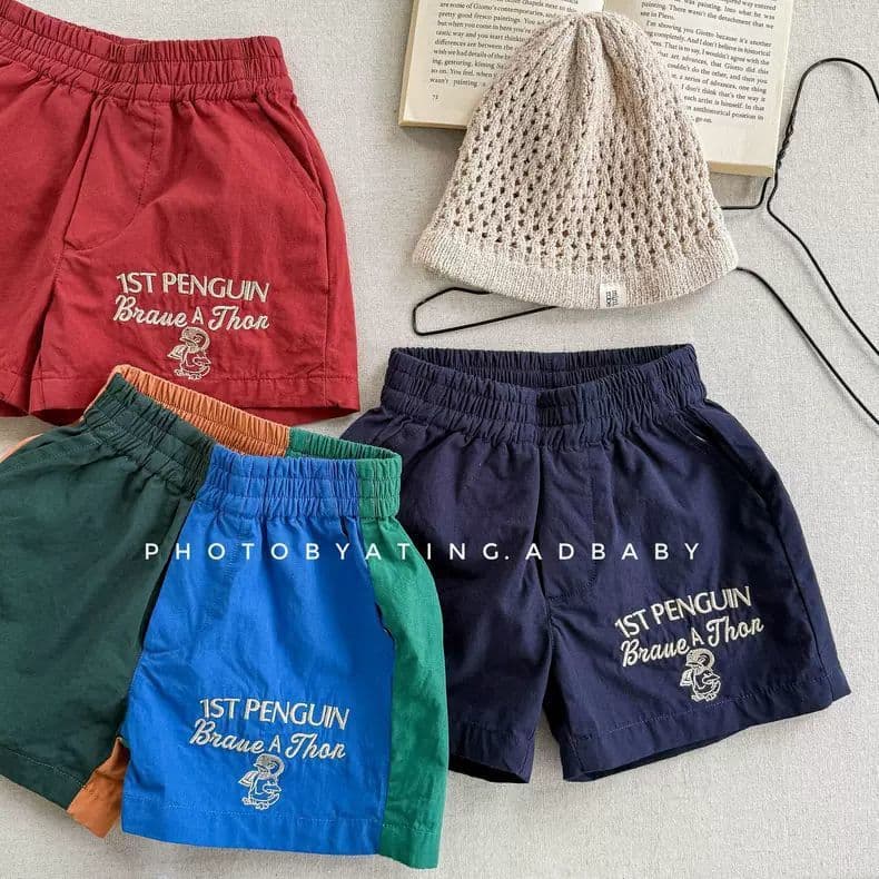 Super stylish and versatile~Korean version of children's cartoon letter embroidered quick-drying shorts for men and women, baby three-point casual pants for summer