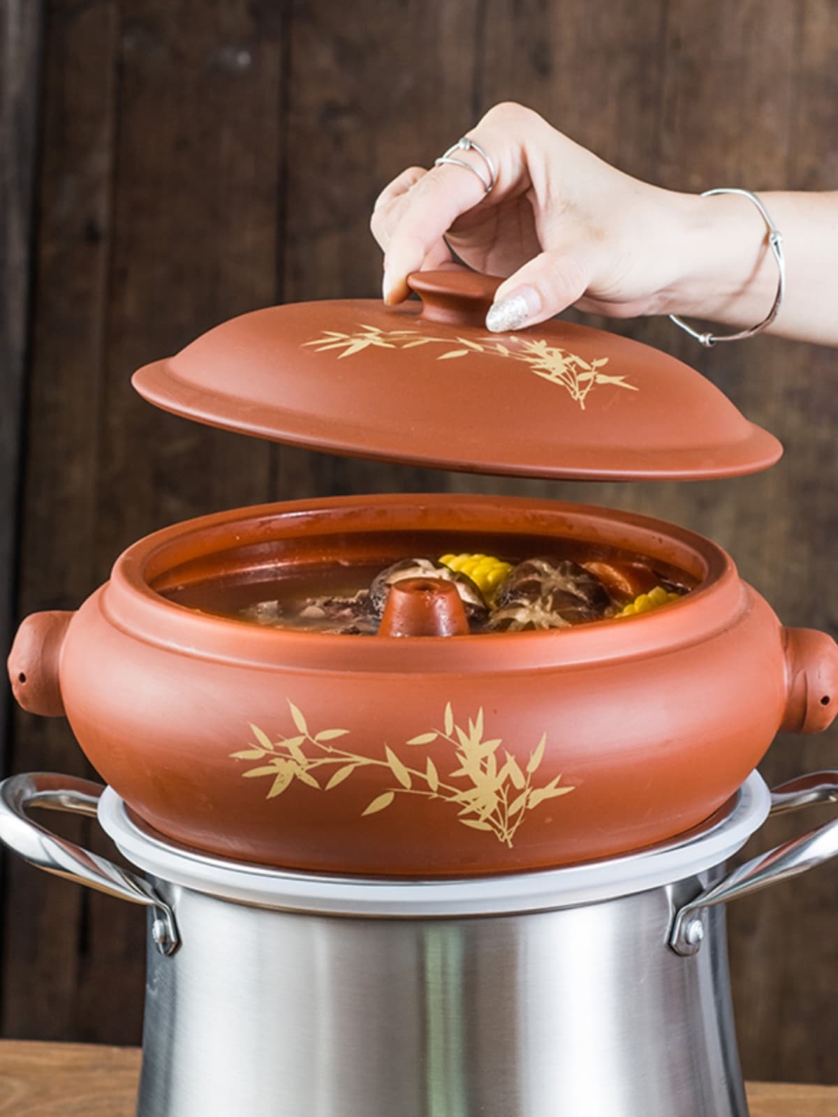Yunnan Steam Pot Chicken Set, Purple Clay Steamer for Home and Commercial Use