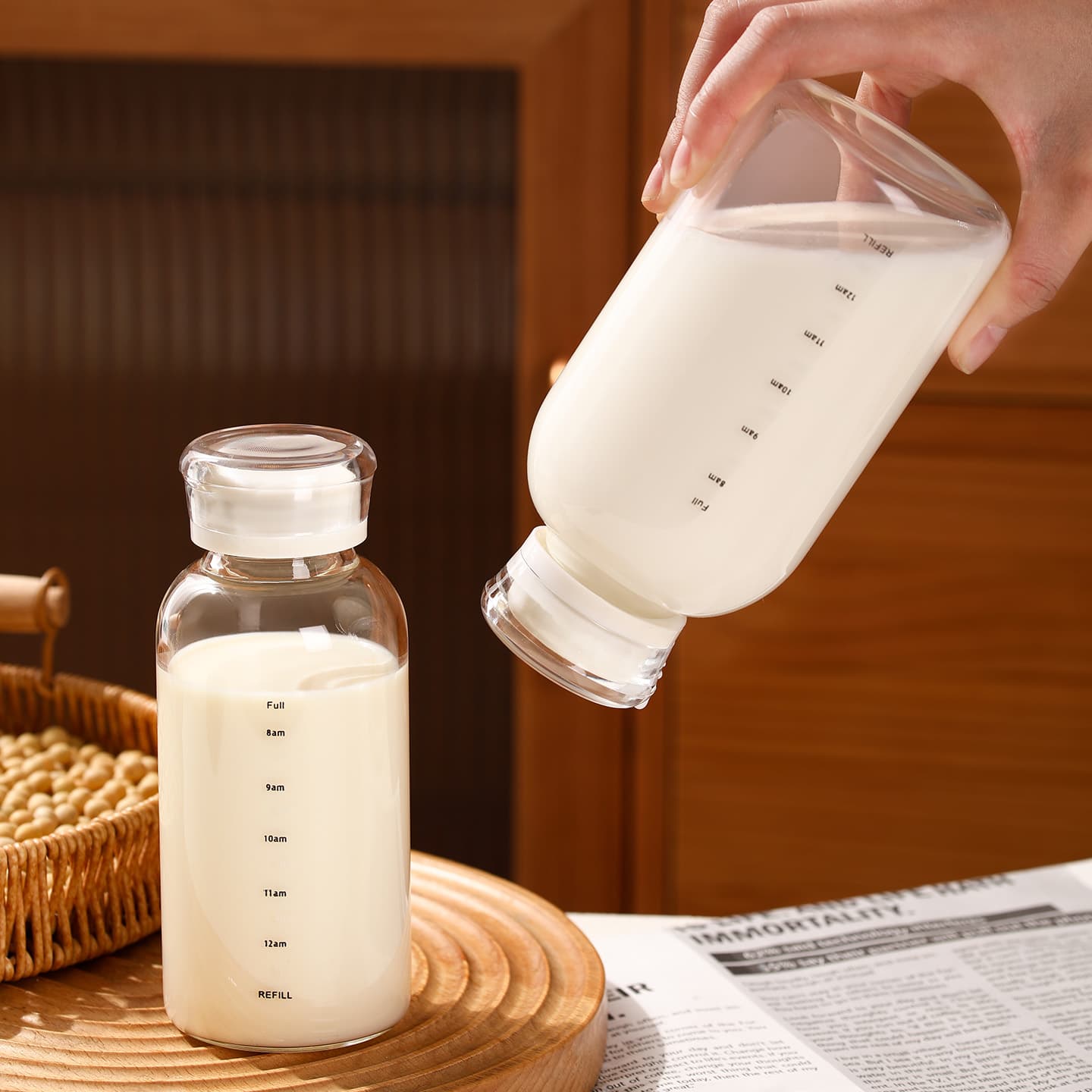 Soy Milk Cup, Household Milk Bottle, Microwave-Safe, Portable, Takeaway Juice Cup, Breakfast Cup, Graduated Glass Water Cup