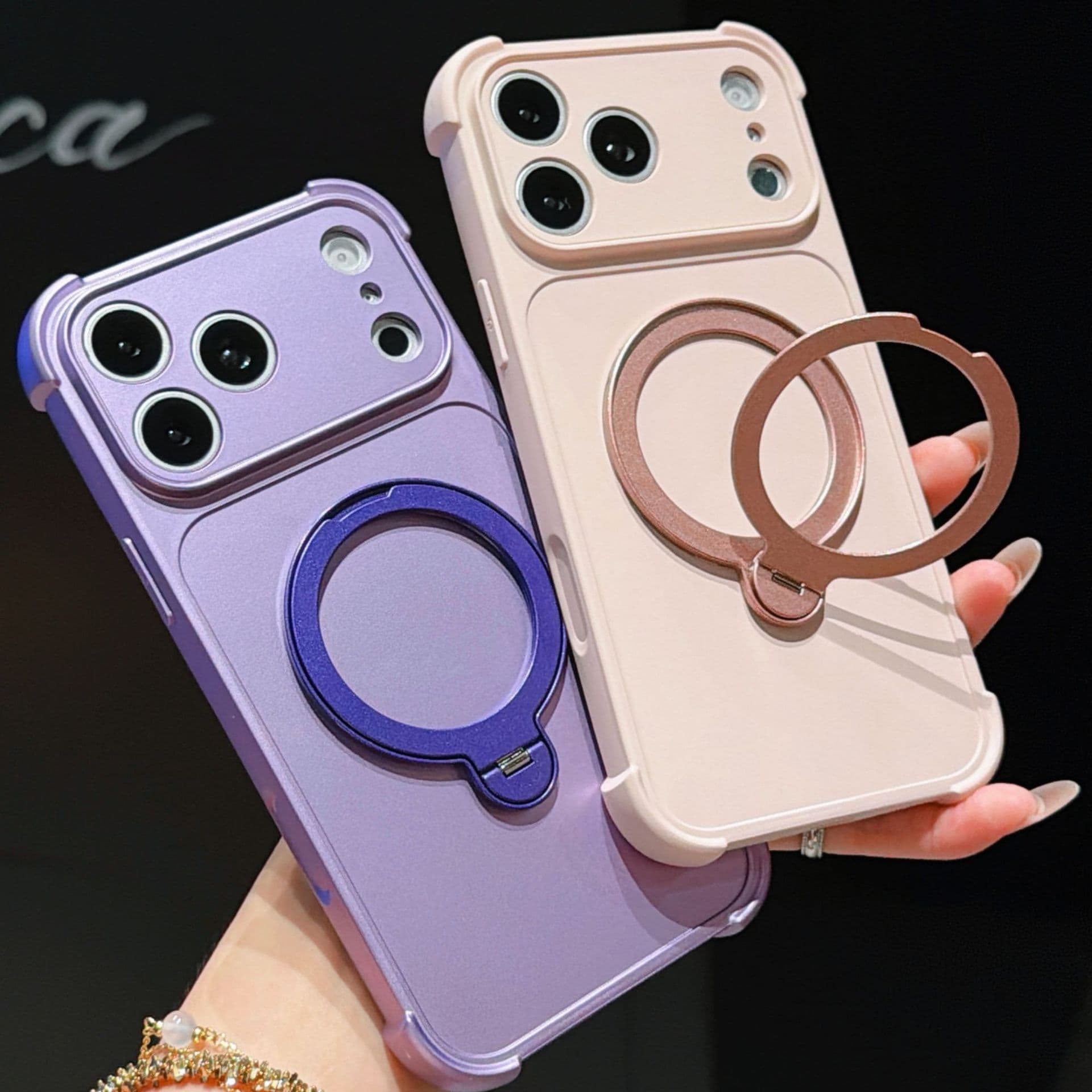 Four-corner anti-fall suitable for Apple mobile phone case 17promax integrated rotating stand iPhone16 magnetic protective cover