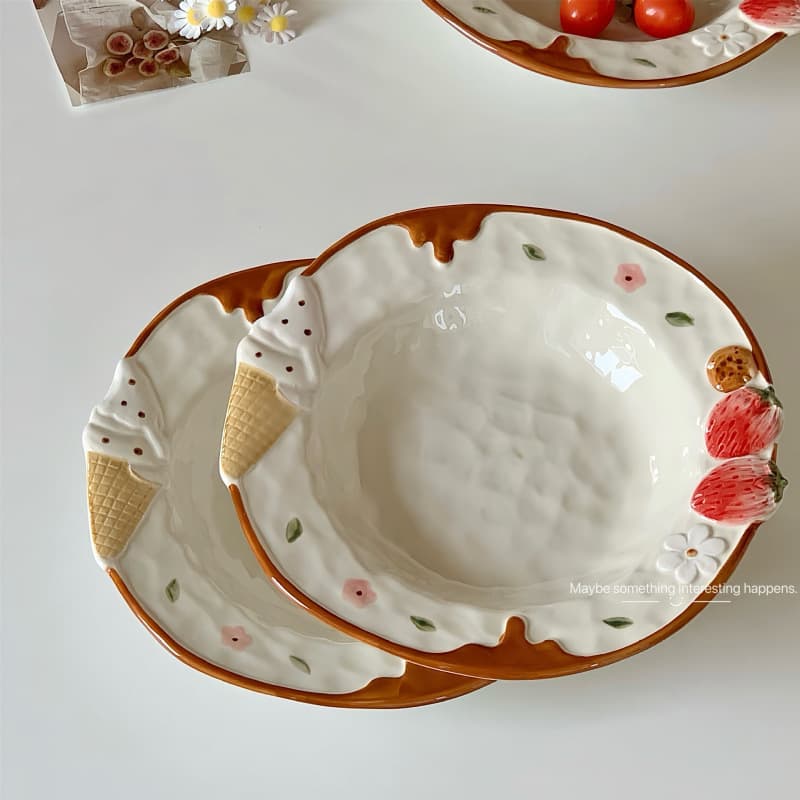 Trendy Ceramic Plate Ins Style High Aesthetic Underglaze Color Salad Plate Deep Soup Plate Premium Breakfast Plate Dessert Plate
