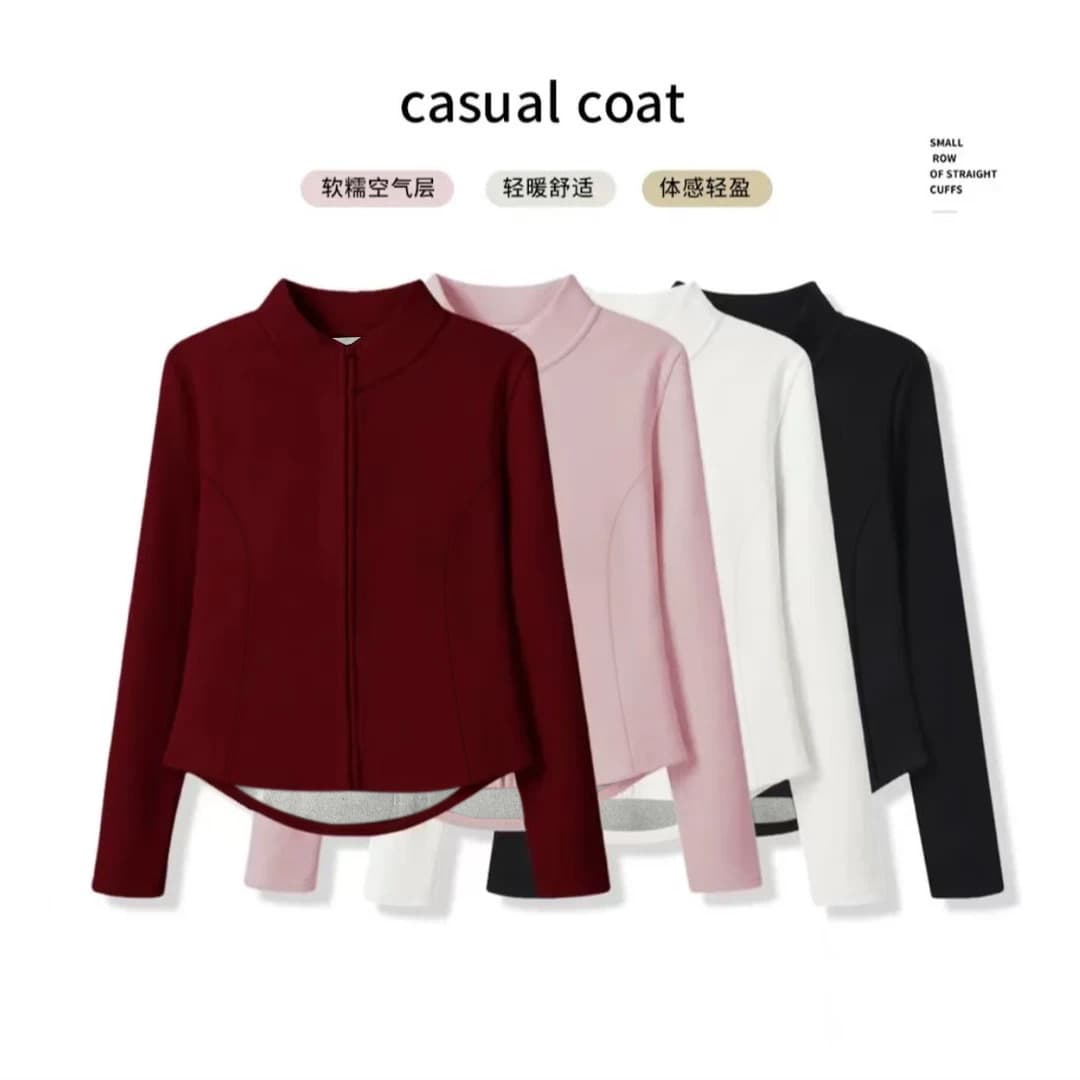 Autumn/Winter New Graphene Yoga Wear Elegant Stand Collar Zipper Cardigan Slim Fit Flattering Fleece-Lined Warm Coat for Women
