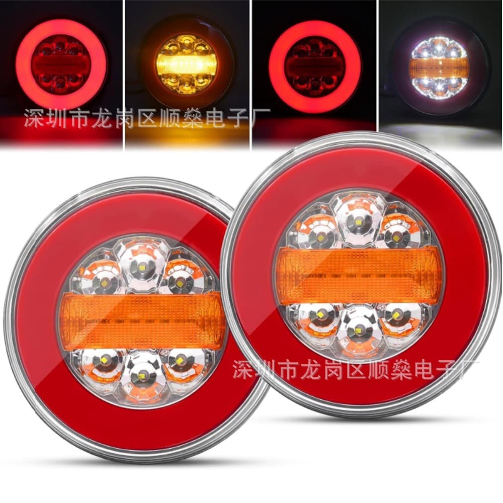 Cross-border Stock Supply Truck Tail Light 12V 24V LED Flowing Hamburger Light Truck Marker Light Round Light Tail Light