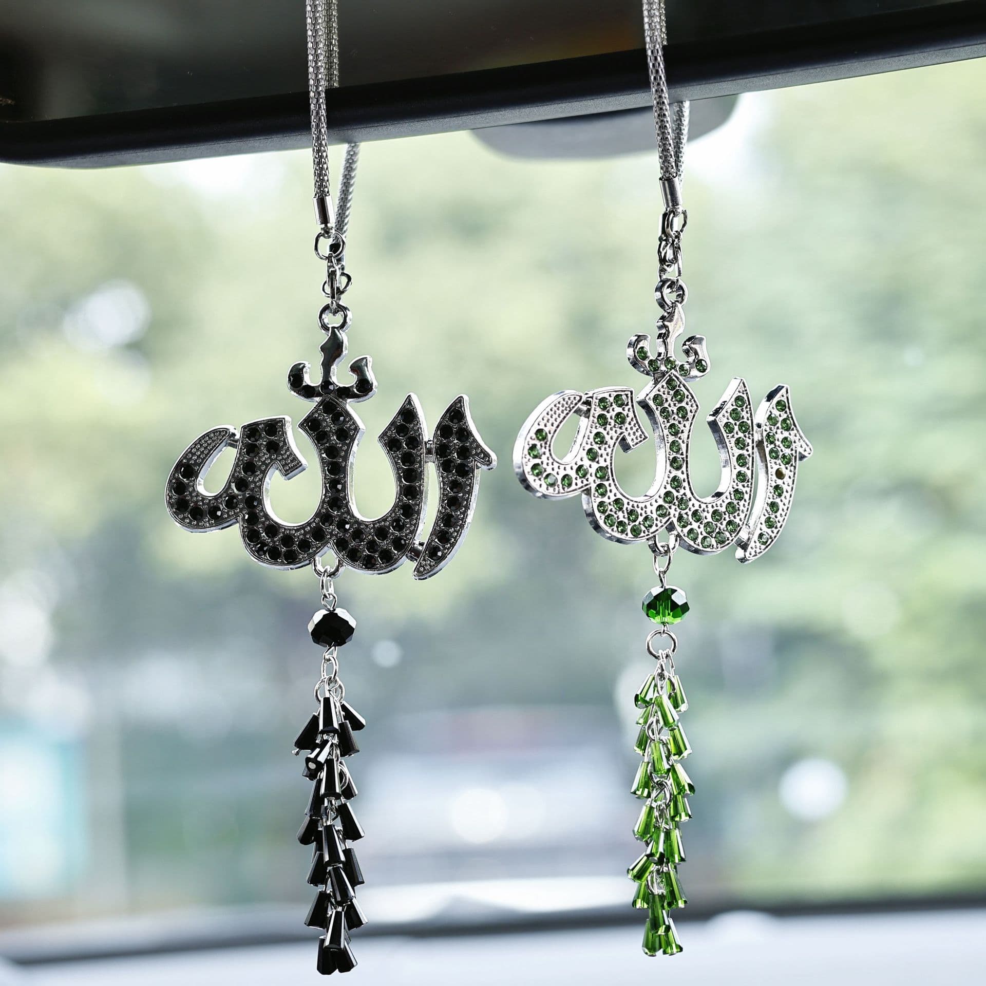 Diamond-Encrusted Arabic Car Pendant, Alloy Rhinestone Car Decoration, Cross-Border Car Rearview Mirror Hanging Ornament