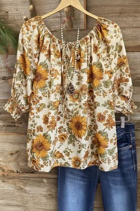 European and American Cross-Border Women's Clothing Export Spring Summer Daily Casual Neckline One-Piece Mid-Sleeve Blouse Fresh Women's Shirt
