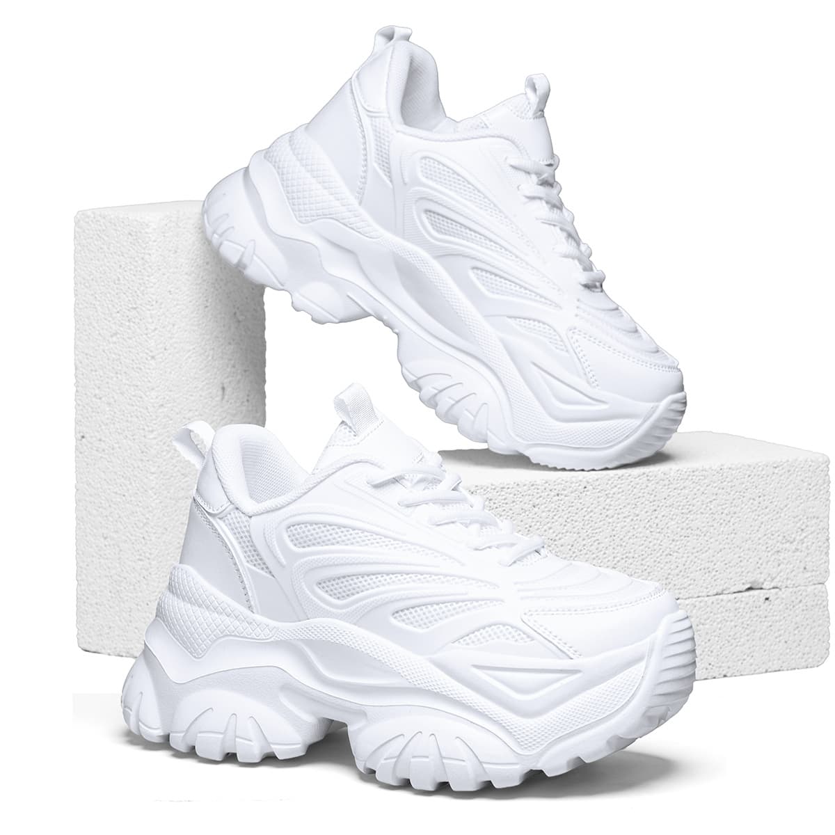 Women's Chunky Sneakers 2025 New Summer Breathable White Casual Sports Shoes