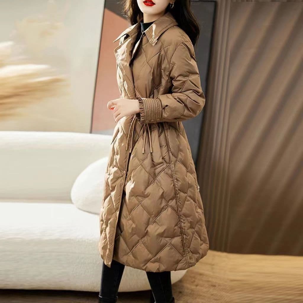 Brand Suit Collar Black Cotton Coat Women's Mid-Length Slim Fit Stylish Winter New Cotton Jacket Versatile New Arrival