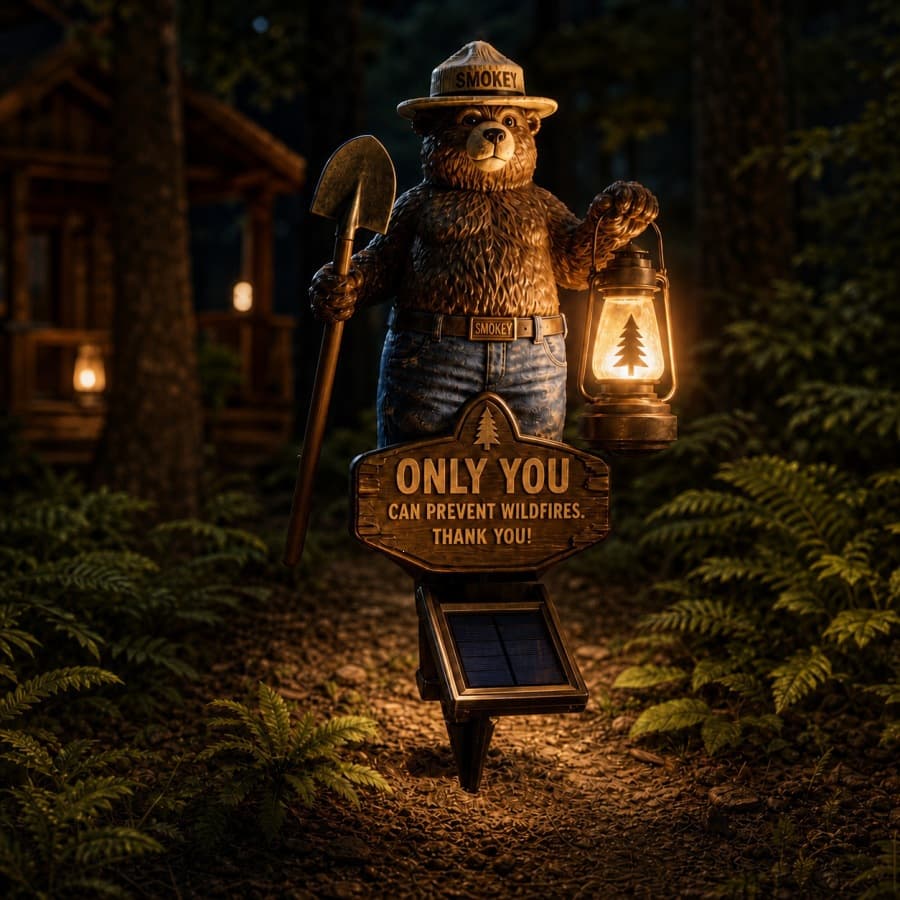New Cross-Border Smokey Bear Solar Garden Stake Light, Garden Style Outdoor Flower Bed Light