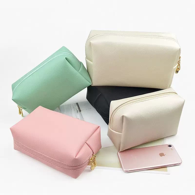 Portable Waterproof PU Makeup Bag with Compartments, Square Toiletry Hand Carry, Factory Wholesale