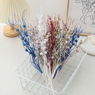 Cross-border Hot Selling Christmas Decoration 15-Prong Gold Powder Ball Bouquet Accessories Home Living Room Bedroom Ornament