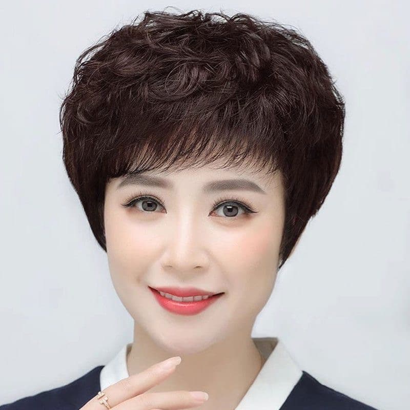 Natural Short Hair Wig for Mom Full Head Curling Hair Real Human Hair Style Ladies Suitable Any Skin And Face Can Be Dyed Or Permed