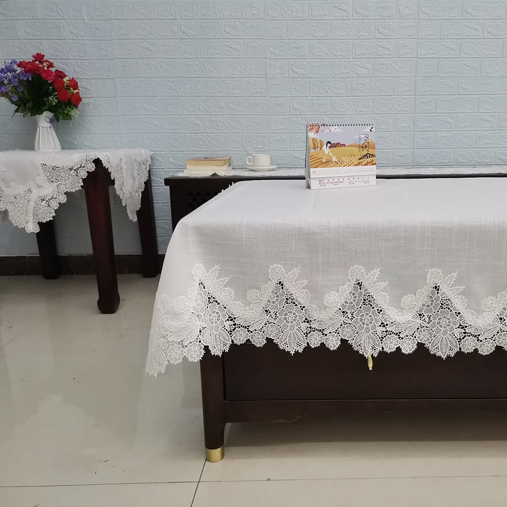 Factory Direct Simple White Lace Tablecloth Embroidered Dining Table Cloth Table Runner Coffee Table Square Table Modern Simple Style
