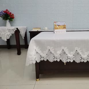 Factory Direct Simple White Lace Tablecloth, Embroidered Dining Table Cloth, Table Runner for Coffee Table Square Table Modern Simple Style