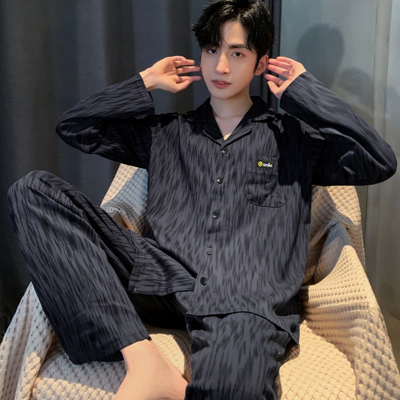 100% Cotton Pajama Set for Men Spring Autumn Long Sleeve Casual Lounge Wear Home Suit