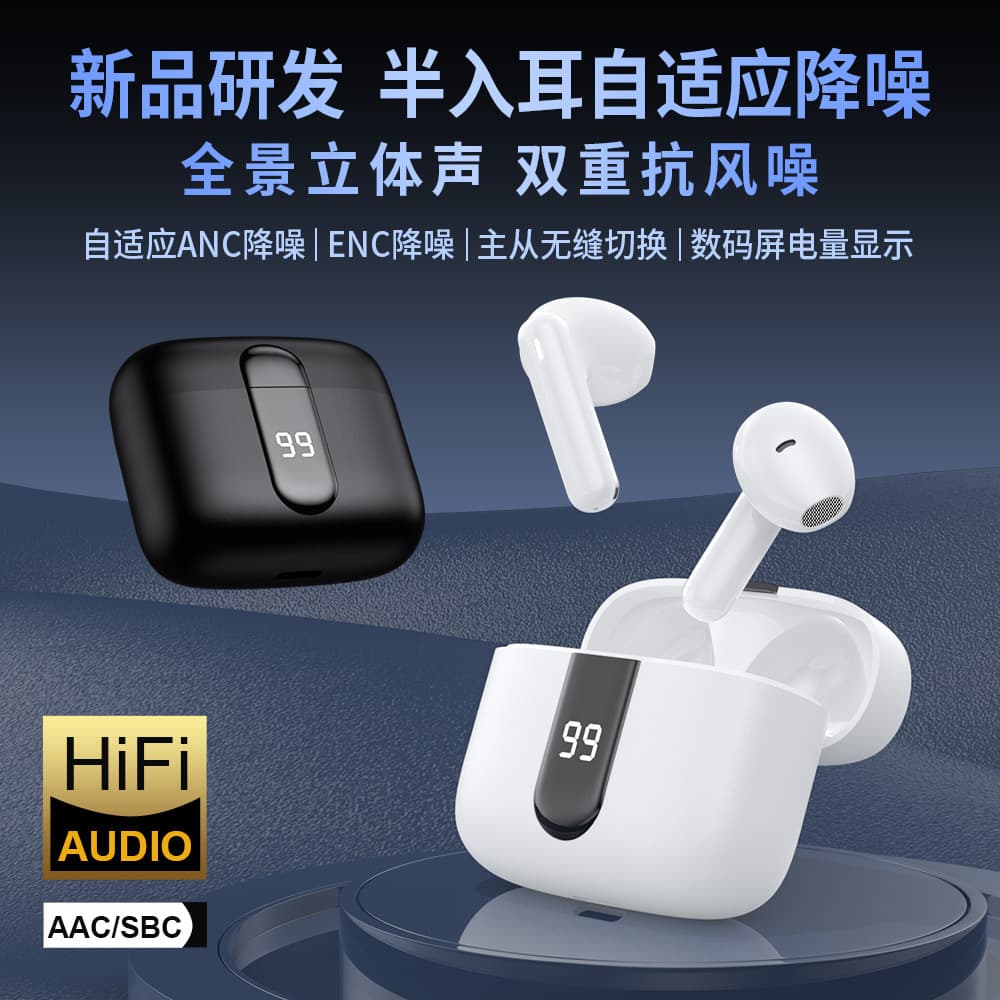 Gadus M68 ANC+ENC 6-Mic Active Noise Cancelling Bluetooth Earbuds Hybrid Feed Smart Digital Display Semi-In-Ear